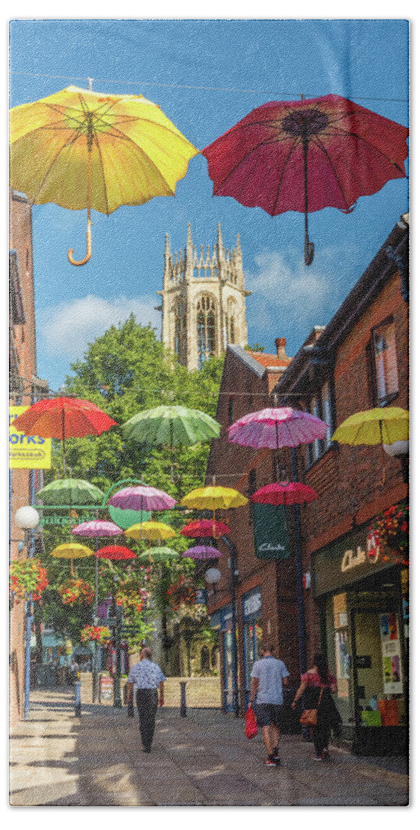 All Saints Pavement Beach Towel featuring the photograph Coppergate, York by David Ross