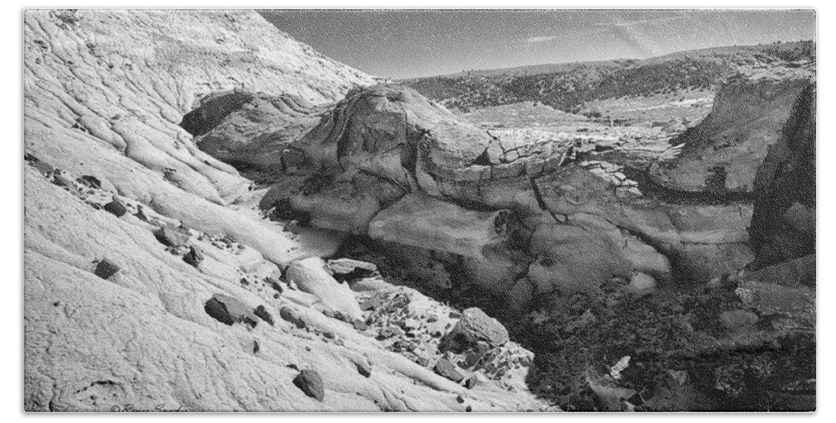 Beautiful Photos Beach Towel featuring the photograph Cottonwood Creek Strange Rocks 7 BW by Roger Snyder