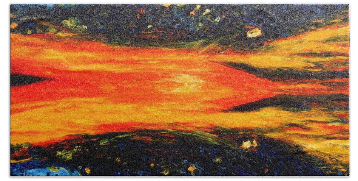 Sunset Beach Towel featuring the painting Coucher du Soleil by Chiara Magni