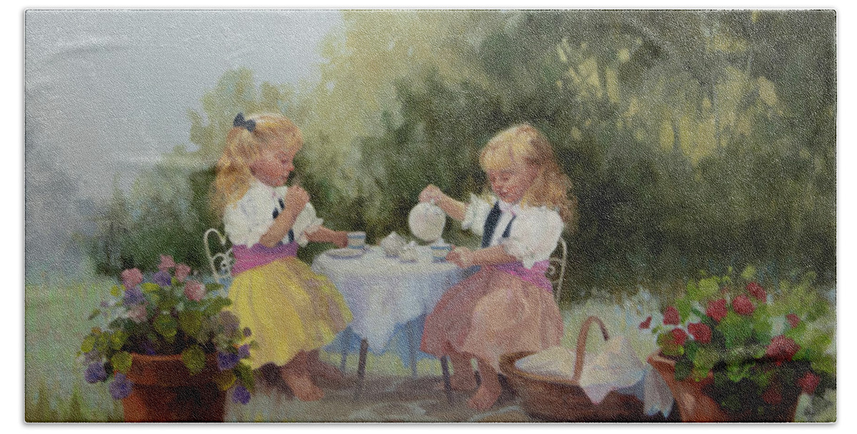 Figurative Art Beach Towel featuring the painting Country Tea by Carolyne Hawley