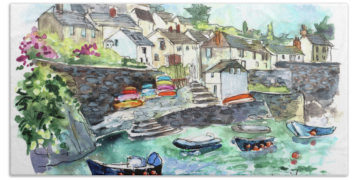 Travel Beach Towel featuring the painting Coverack On Lizard Peninsula 06 by Miki De Goodaboom