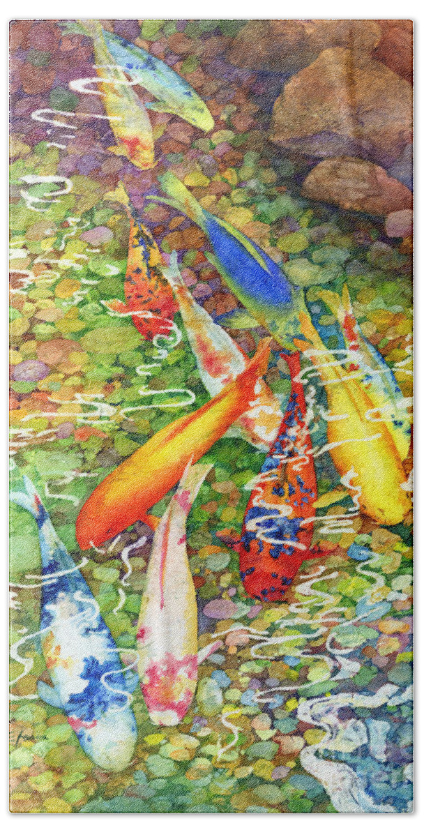 Watercolor Beach Sheet featuring the painting Coy Koi by Hailey E Herrera