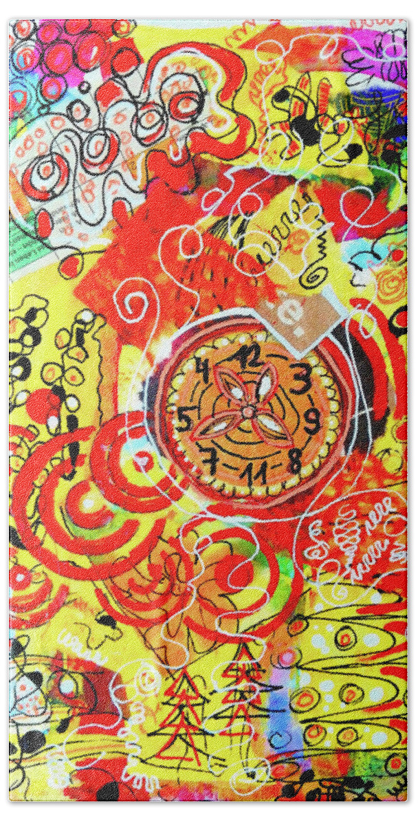 Clock Beach Towel featuring the mixed media Crazy Time by Mimulux Patricia No