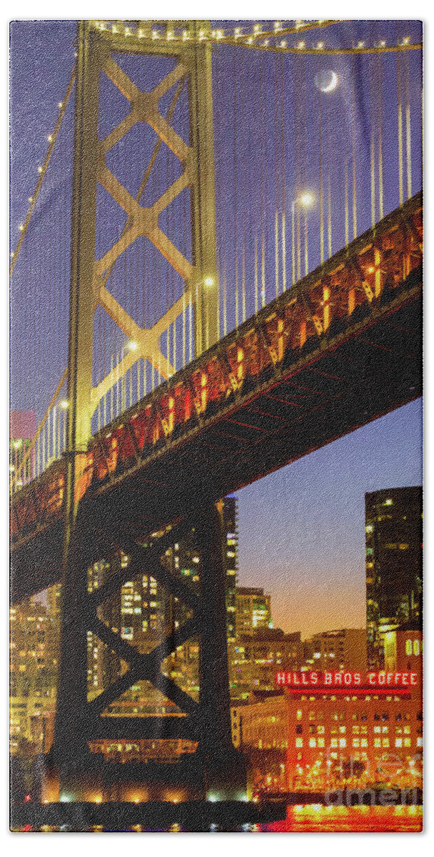 Sfo Beach Towel featuring the photograph Crescent Moon And Coffee Under The Oakland Bay Bridge by Doug Sturgess