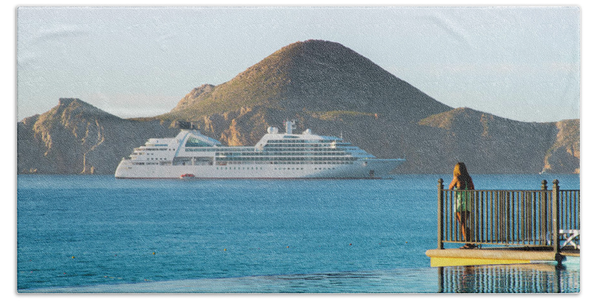 Cabo Beach Towel featuring the photograph Cruise Ship View by Bill Cubitt