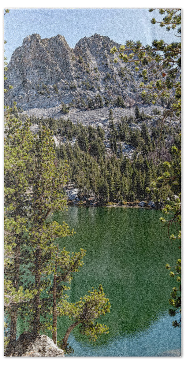 Mammoth Lakes Beach Towel featuring the photograph Crystal Lake with Crystal Crag Vertical by Kelley King