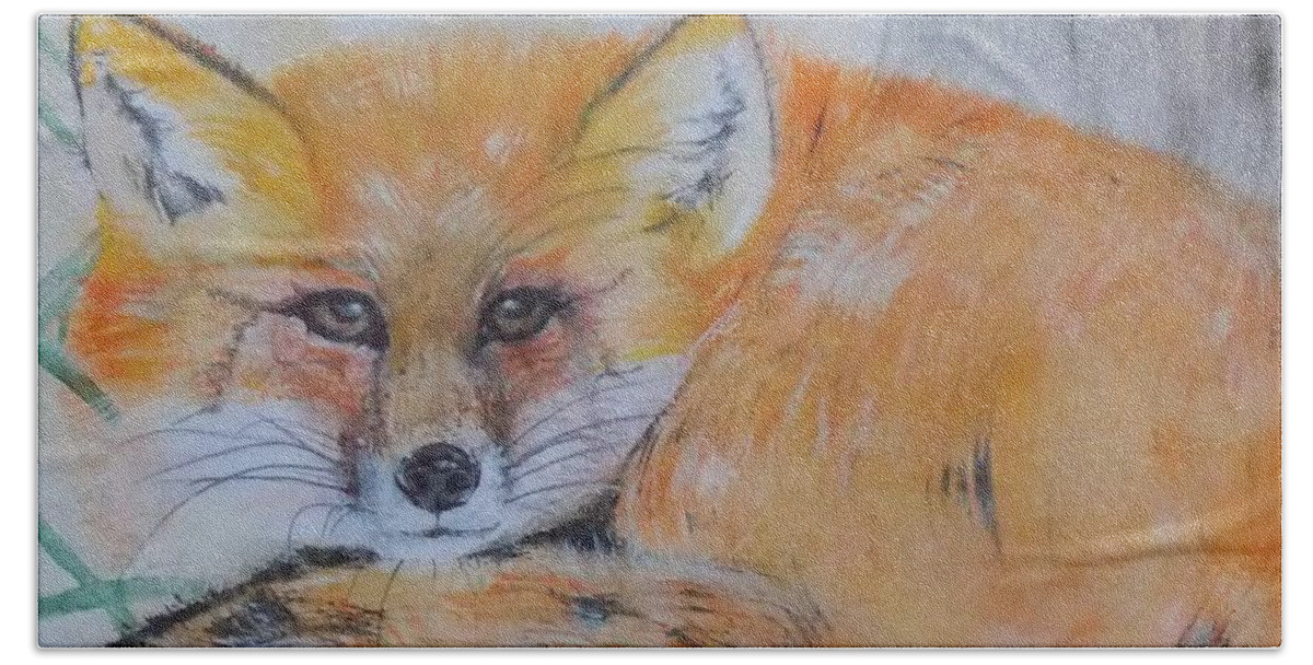 Foxes Beach Sheet featuring the painting Cunning Foxy by Theresa Brummett