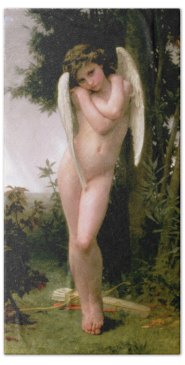 William Adolphe Bouguereau Beach Towel featuring the painting Cupidon, 1891 by William-Adolphe Bouguereau