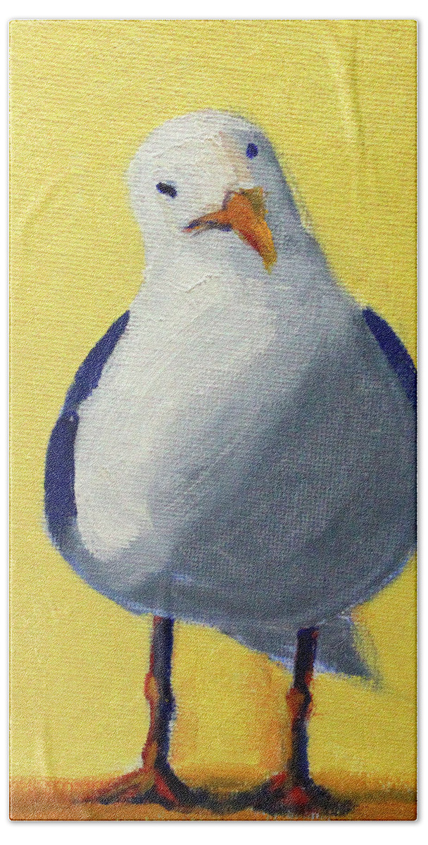 Seagull Beach Towel featuring the painting Curious Gull by Nancy Merkle