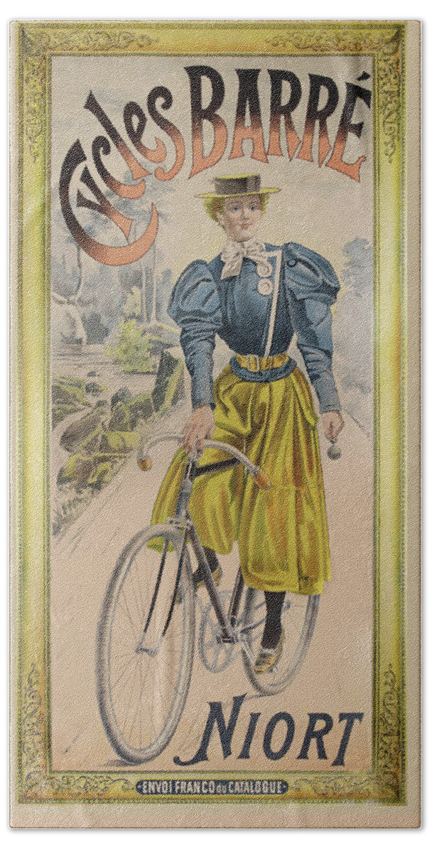 Bicycle Beach Towel featuring the painting Cycles Barr Niort by Anonymous