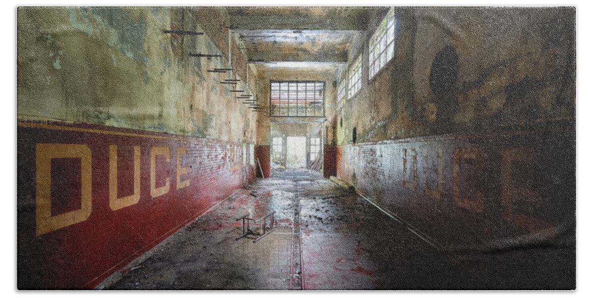 Urban Beach Towel featuring the photograph Dark and Abandoned Hallway by Roman Robroek