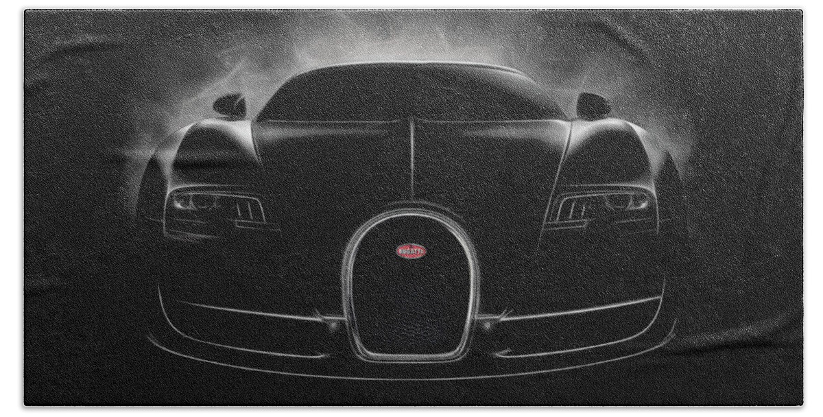Bugatti Beach Towel featuring the digital art Bugatti Veyron Vitesse in Black by Douglas Pittman