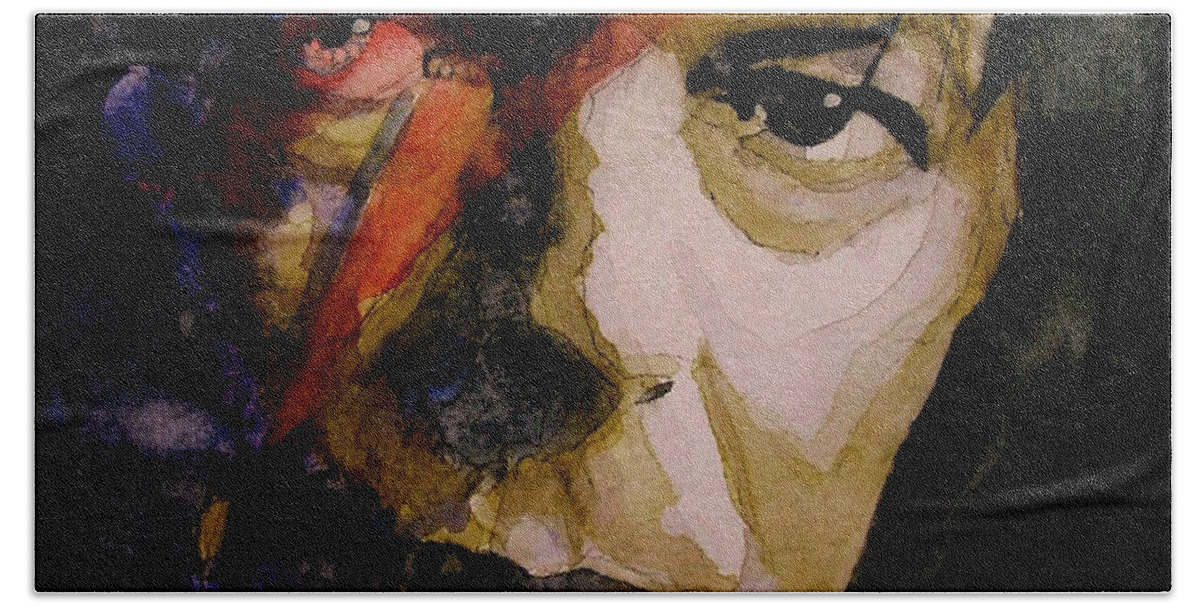 David Bowie Beach Towel featuring the painting David Bowie - Past and Present by Paul Lovering