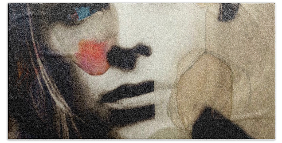 David Bowie Beach Towel featuring the mixed media David Bowie - This Is Not America by Paul Lovering