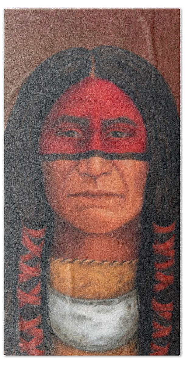 Native American Portrait. American Indian Portrait. Beach Towel featuring the painting Delaware Warrior by Valerie Evans