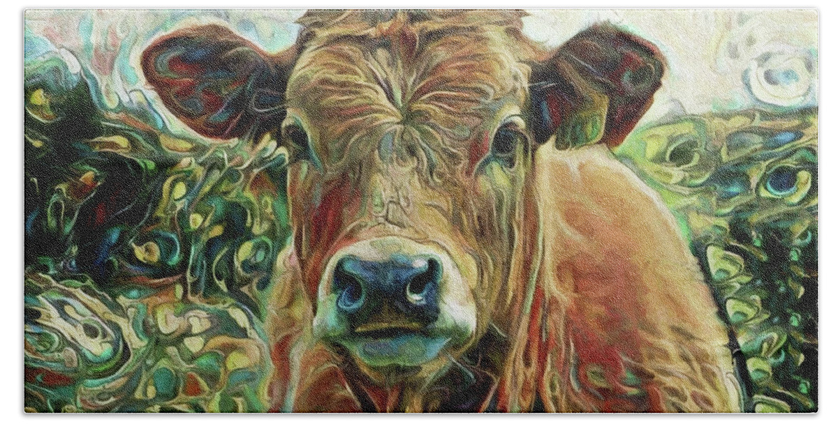 Cow Beach Sheet featuring the digital art Delilah the Calf by Peggy Collins