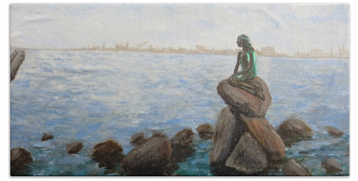 Denmark Beach Towel featuring the painting Den Lille Havefruen by C E Dill