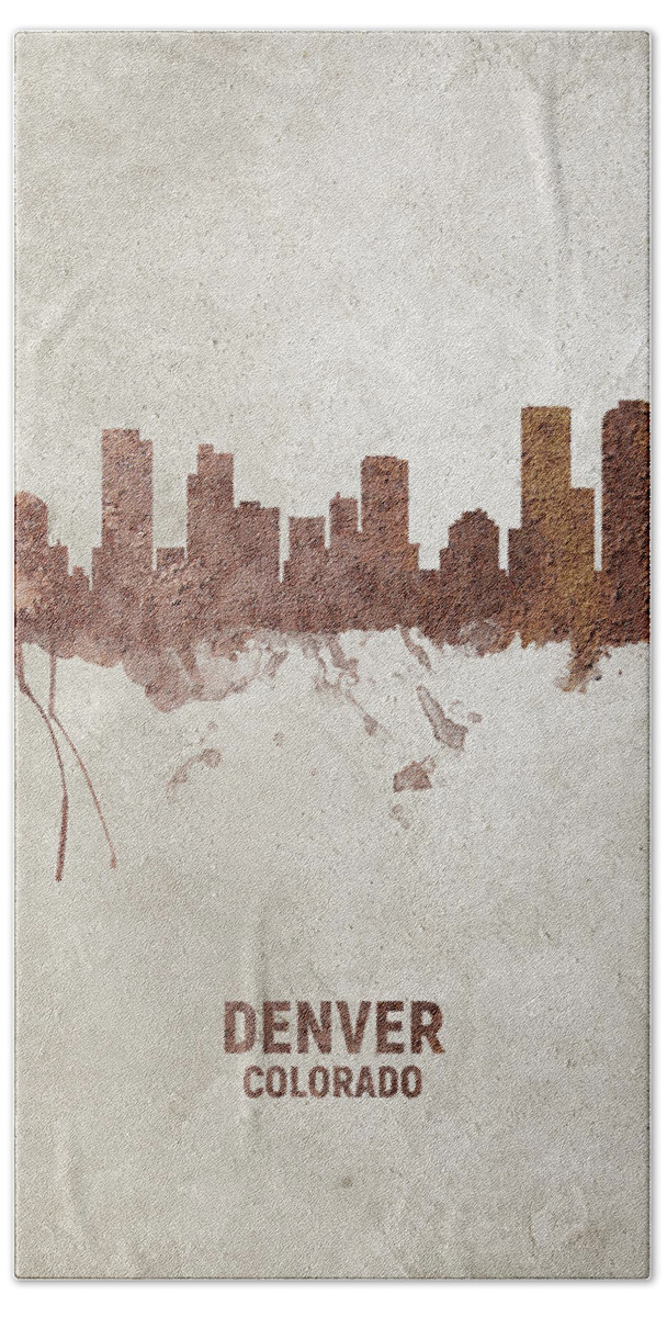 Denver Beach Towel featuring the digital art Denver Colorado Rust Skyline by Michael Tompsett