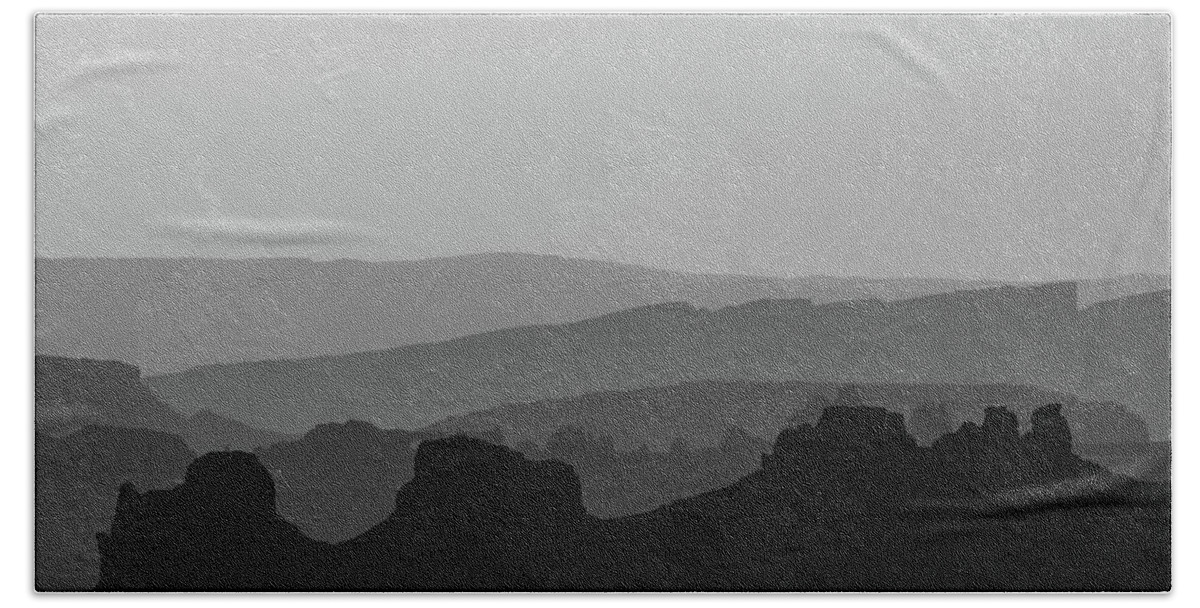 Mountain Landscape Beach Towel featuring the photograph Desert Mountain Layers - Monochrome Minimalism by Gregory Ballos
