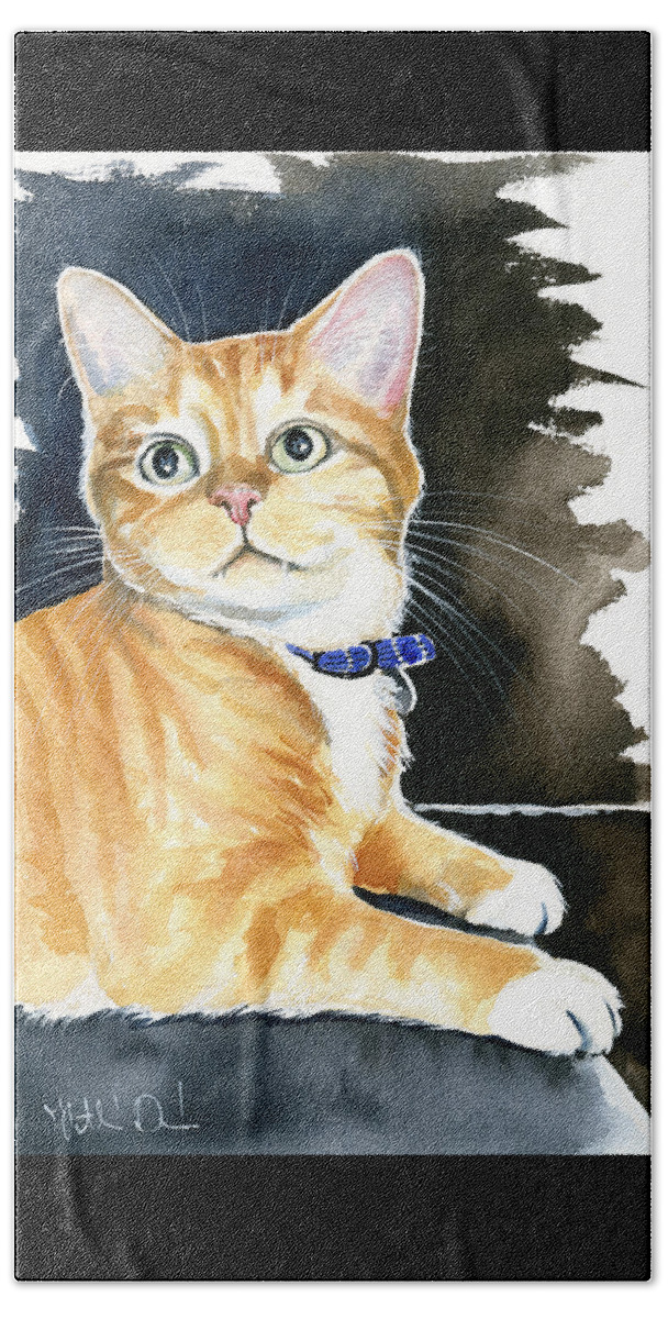 Cat Beach Sheet featuring the painting Diego Ginger Tabby Cat Painting by Dora Hathazi Mendes