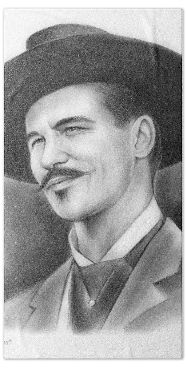 Doc Holliday Beach Towel featuring the drawing Doc Holliday by Greg Joens