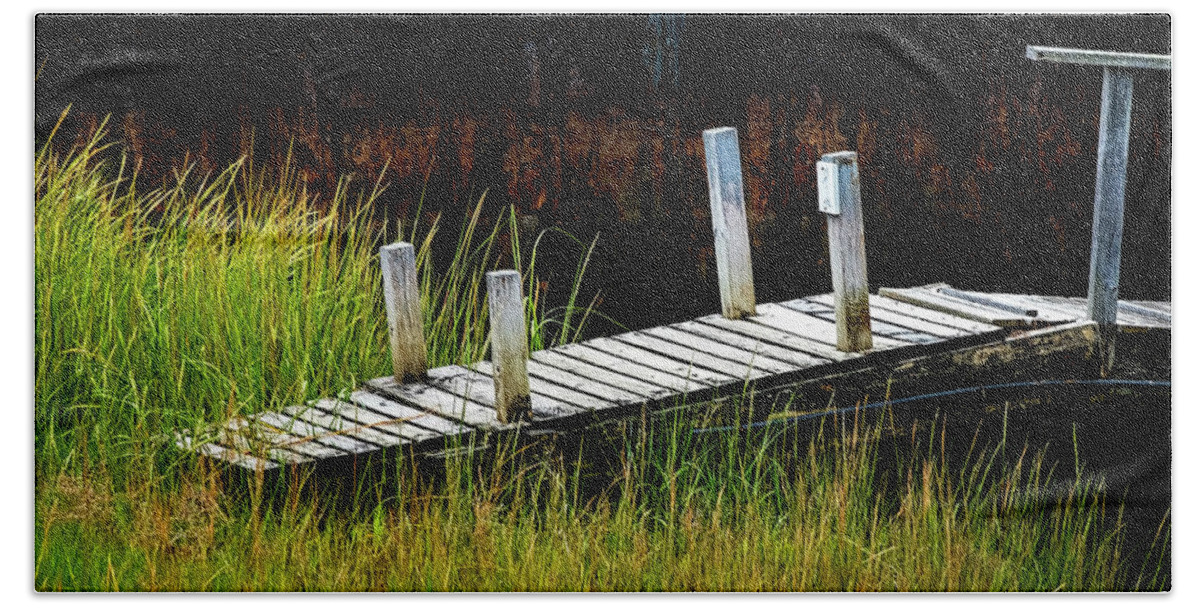 Orange Massachusetts Beach Towel featuring the photograph Dock And Grass by Tom Singleton