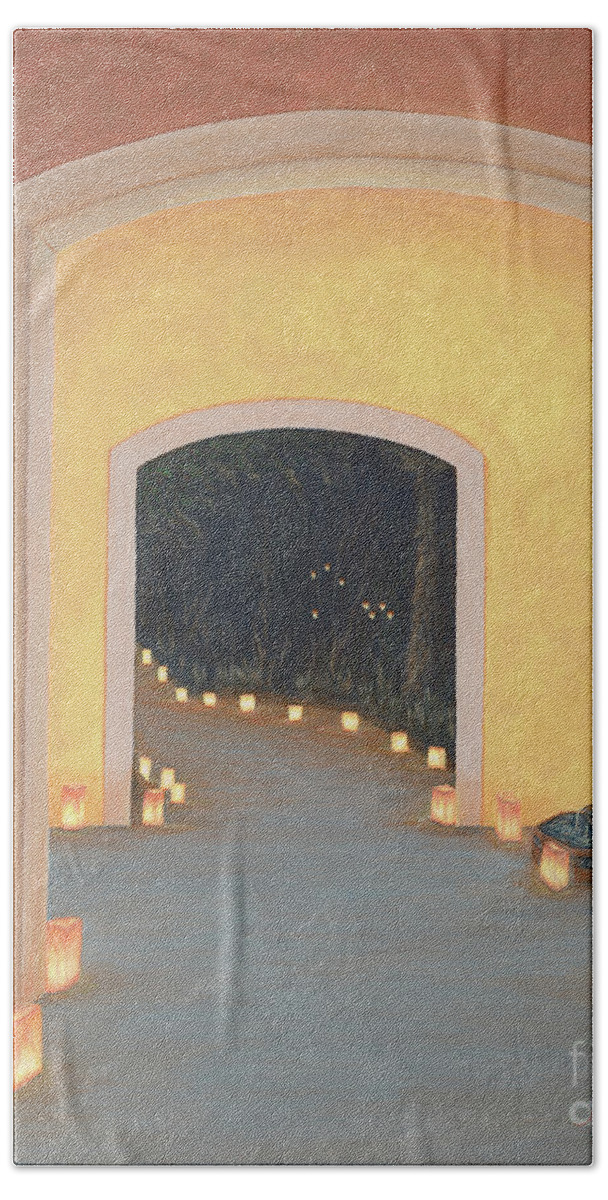 New Beach Towel featuring the painting Doorway to the Festival of Lights by Aicy Karbstein