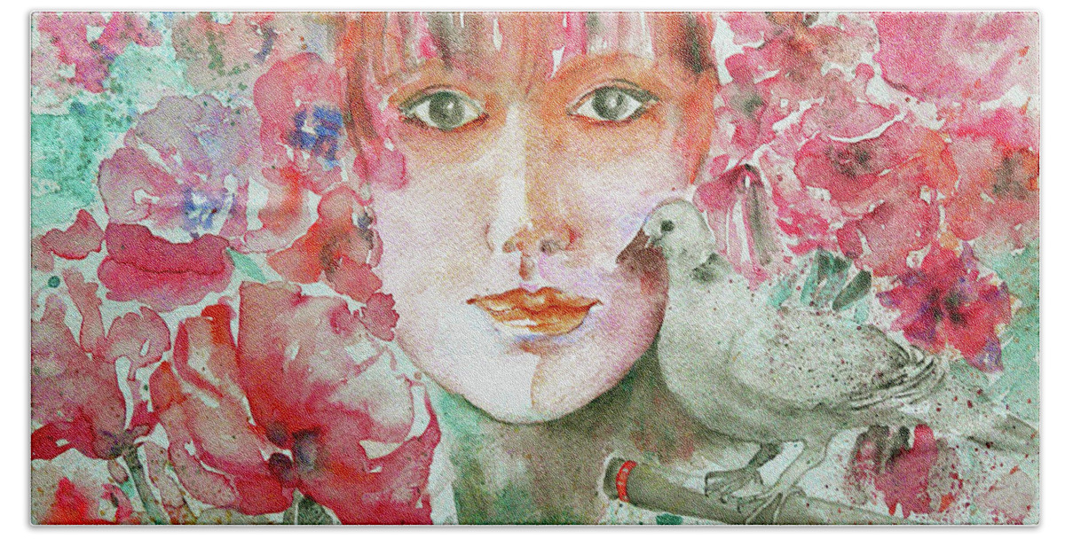 Dove Beach Sheet featuring the painting Dove by Jasna Dragun