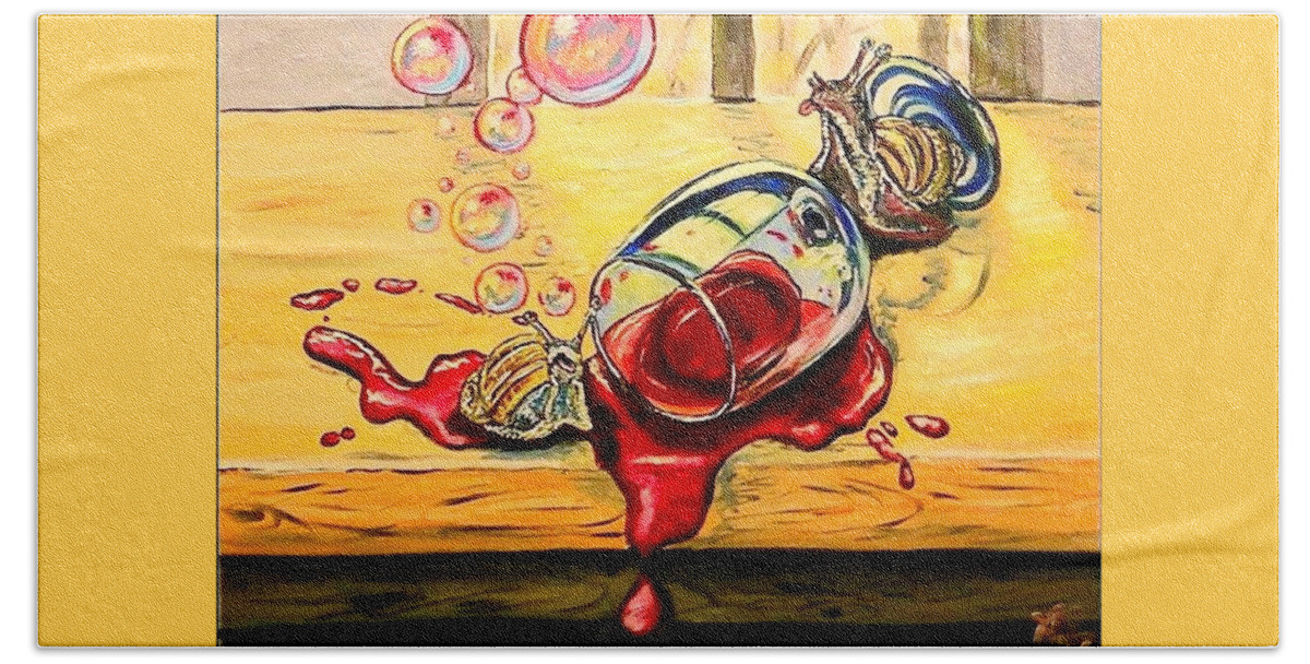 Surrealism Beach Towel featuring the painting Drunken Snails by Alexandria Weaselwise Busen