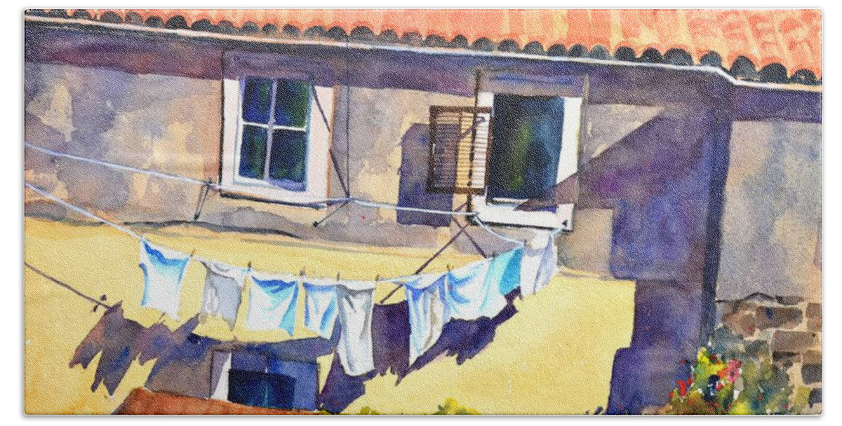 Laundry Beach Towel featuring the painting Drying in the sun by Betty M M Wong