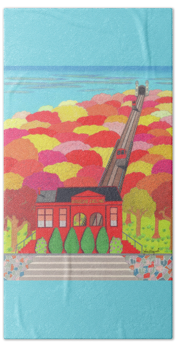 Incline Beach Towel featuring the drawing Duquesne Incline by John Wiegand