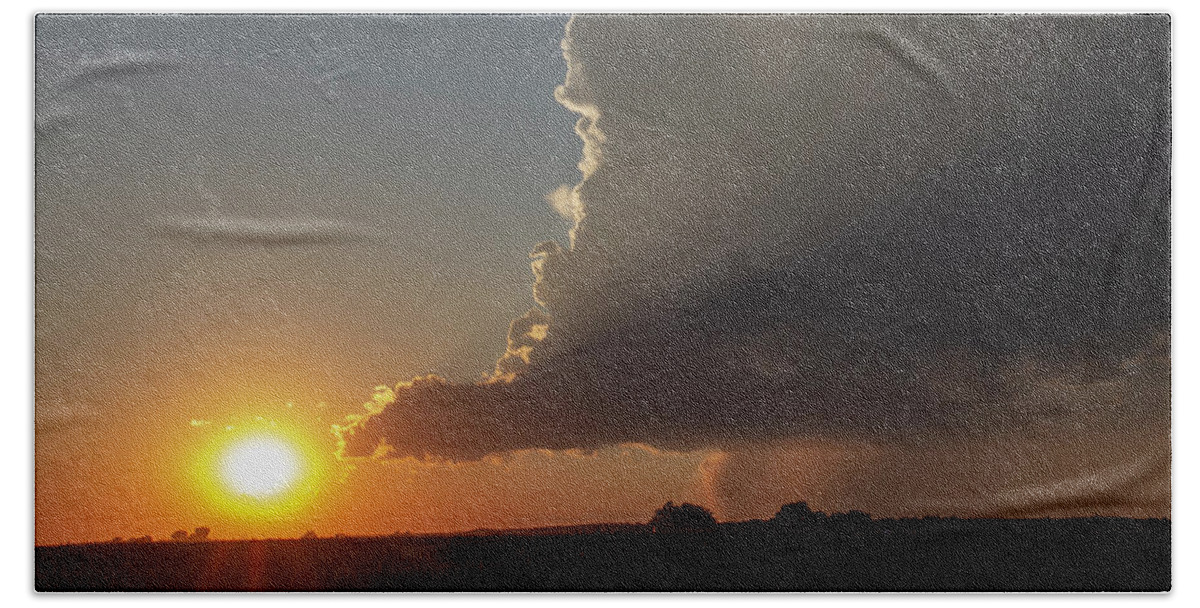 Nebraskasc Beach Towel featuring the photograph Dying Nebraska Thunderstorms at Sunset 069 by NebraskaSC