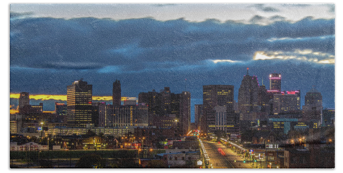 Detroit Beach Towel featuring the photograph Early morning twilight in Detroit by Jay Smith