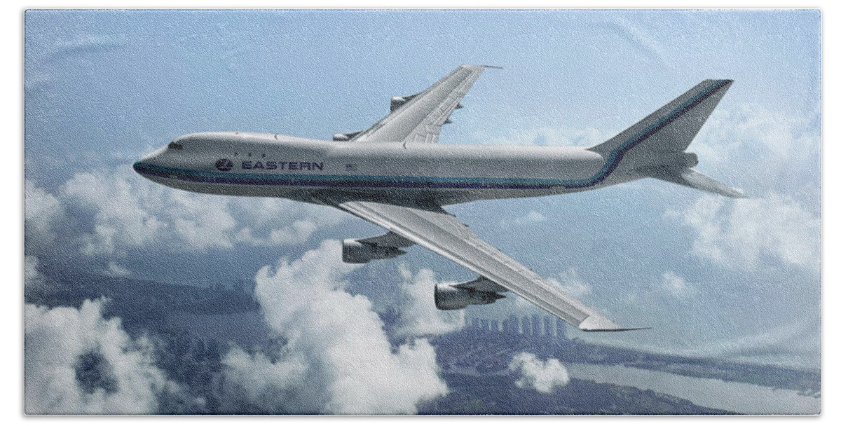 Eastern Airlines Beach Towel featuring the digital art Eastern Airlines Boeing 747 by Erik Simonsen