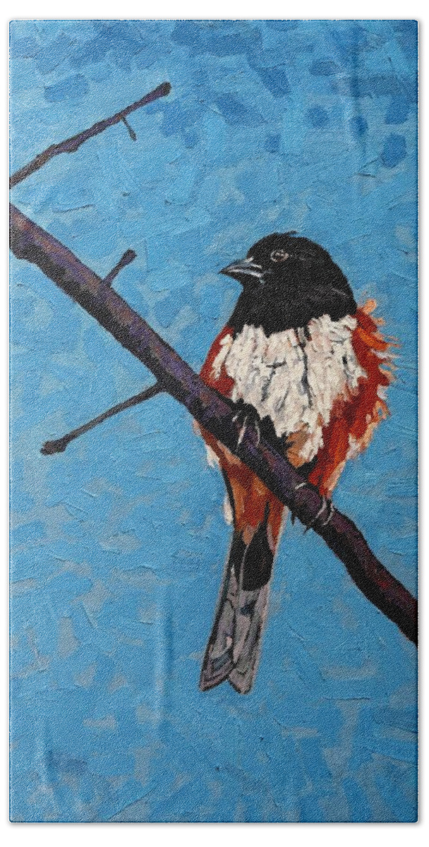 2245 Beach Towel featuring the painting Eastern Towhee by Phil Chadwick