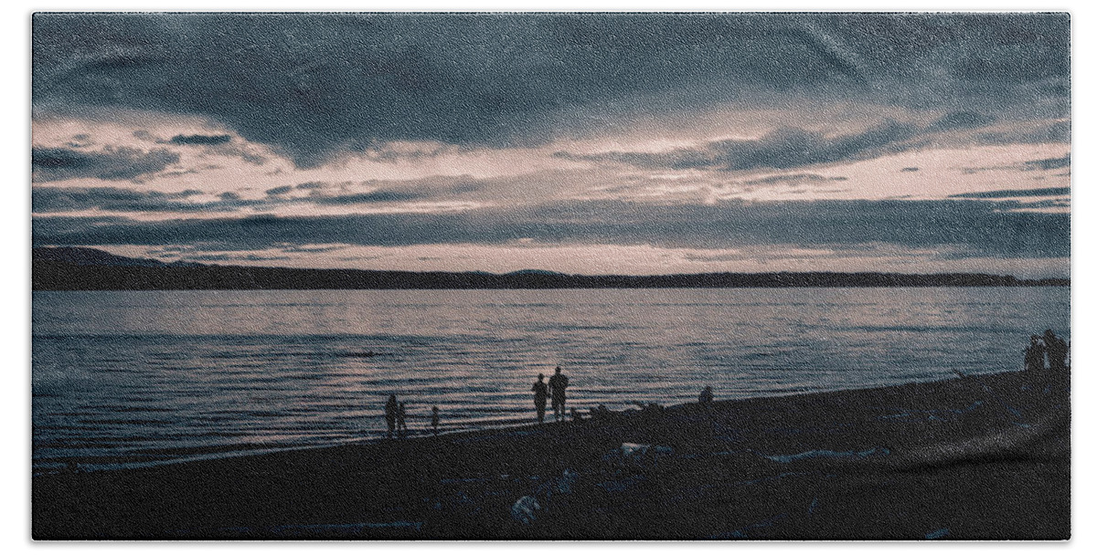 Sunset Beach Towel featuring the photograph Dark Cloudy Edmonds Beach by Anamar Pictures