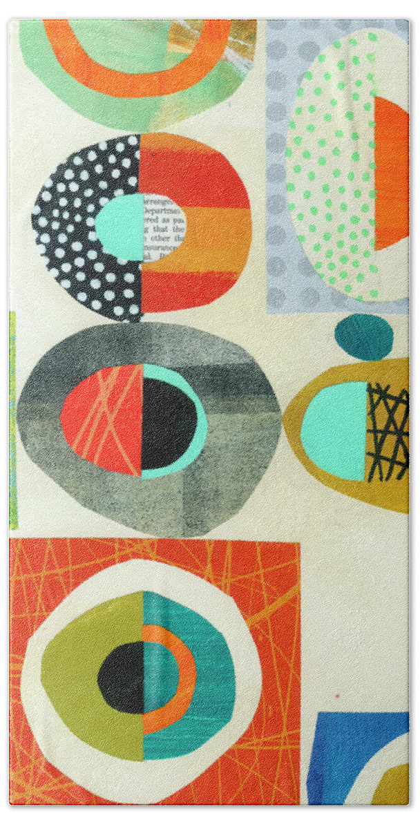 Abstract Art Beach Towel featuring the painting Eggs, Bagels, Pebbles #1 by Jane Davies