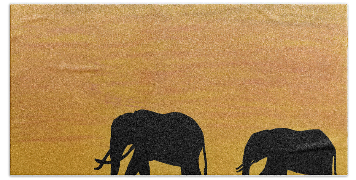 Elephants Beach Sheet featuring the drawing Elephants - At - Sunset by D Hackett