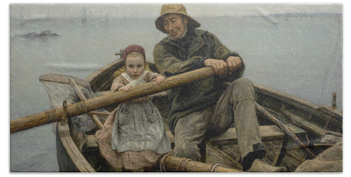 Help Beach Towel featuring the painting Emile Renouf - The Helping Hand 1881 by Celestial Images