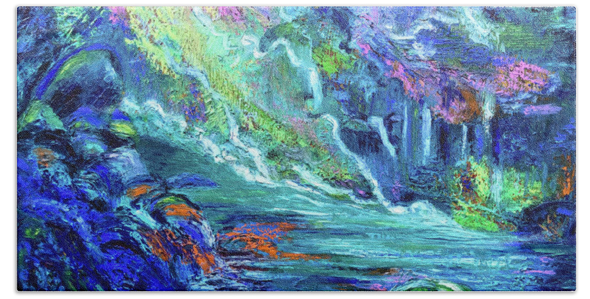 Textured Oil Painting Beach Towel featuring the painting Enchanted Glen by Polly Castor
