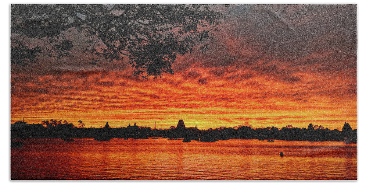 Sunset Beach Towel featuring the photograph Epcot Sunset by Portia Olaughlin