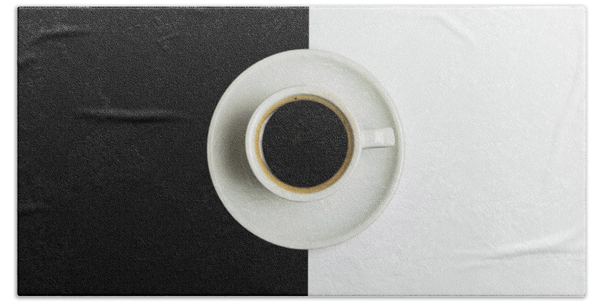 Coffee Beach Towel featuring the photograph Espresso coffee on a white pot by Michalakis Ppalis