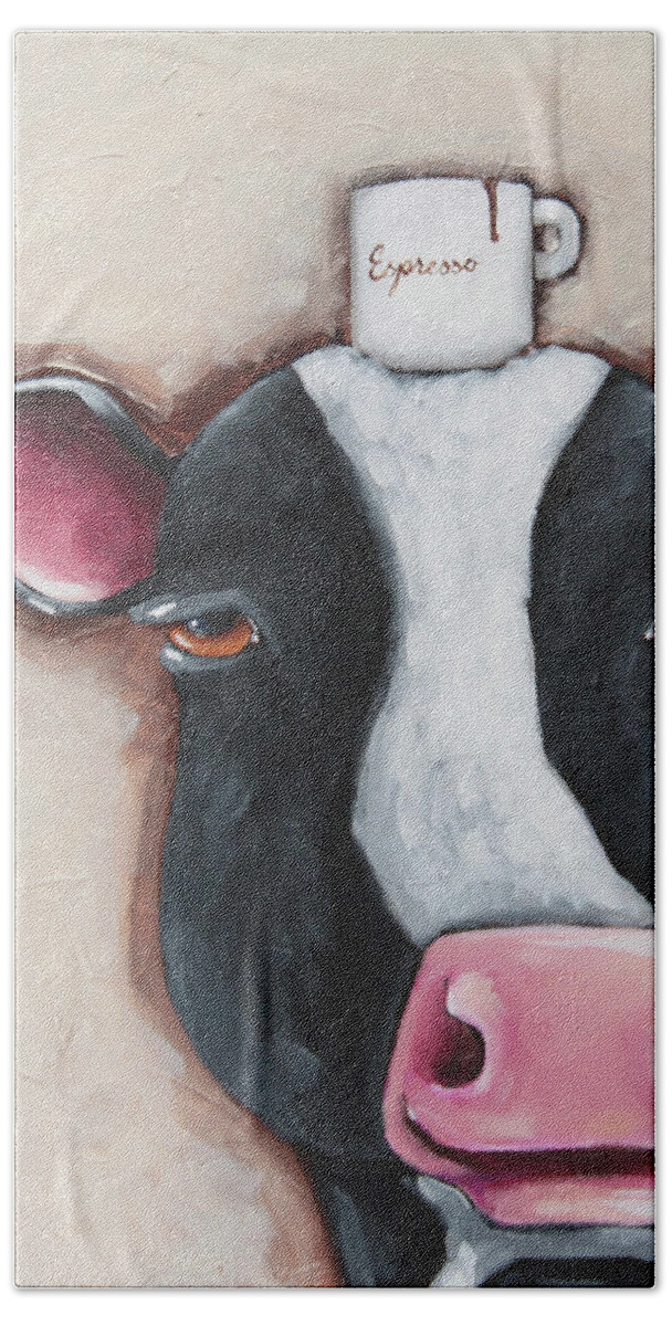 Cow Art Beach Towel featuring the painting Espresso Cow by Lucia Stewart