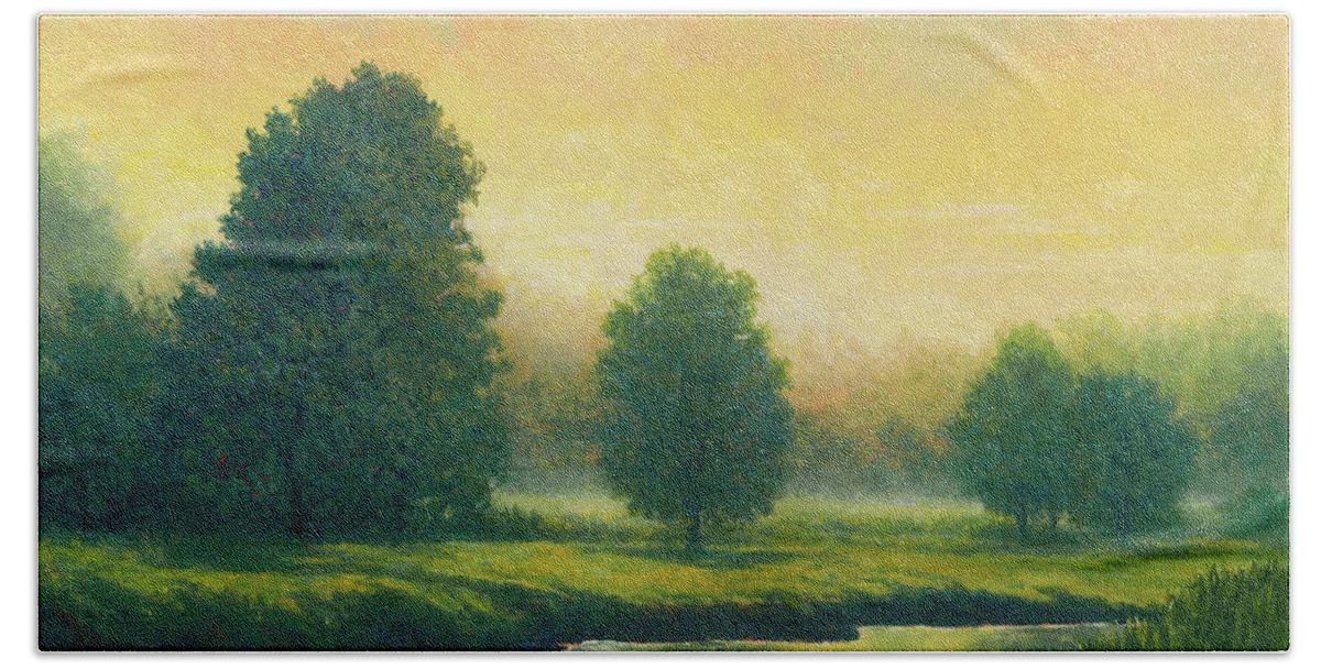 Landscape Beach Sheet featuring the painting Evening Glow by Douglas Castleman