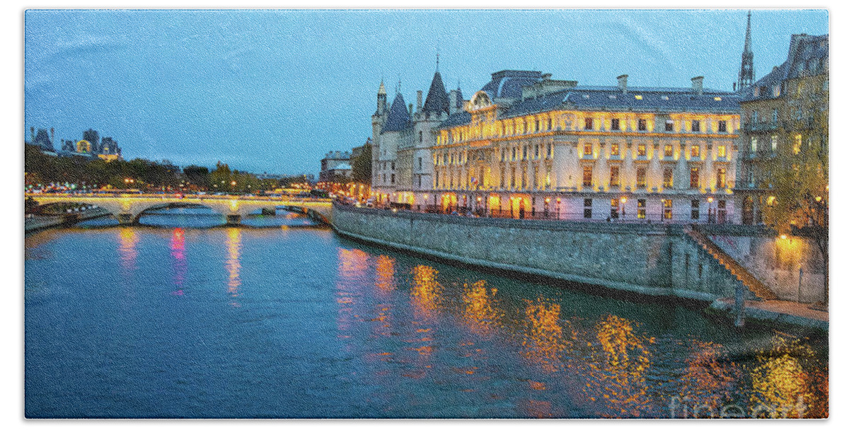 Paris Beach Towel featuring the photograph Evening on the Seine River Paris France by Wayne Moran
