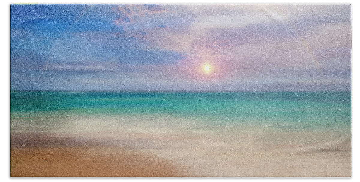 Seascape Beach Towel featuring the mixed media Eventide by Colleen Taylor