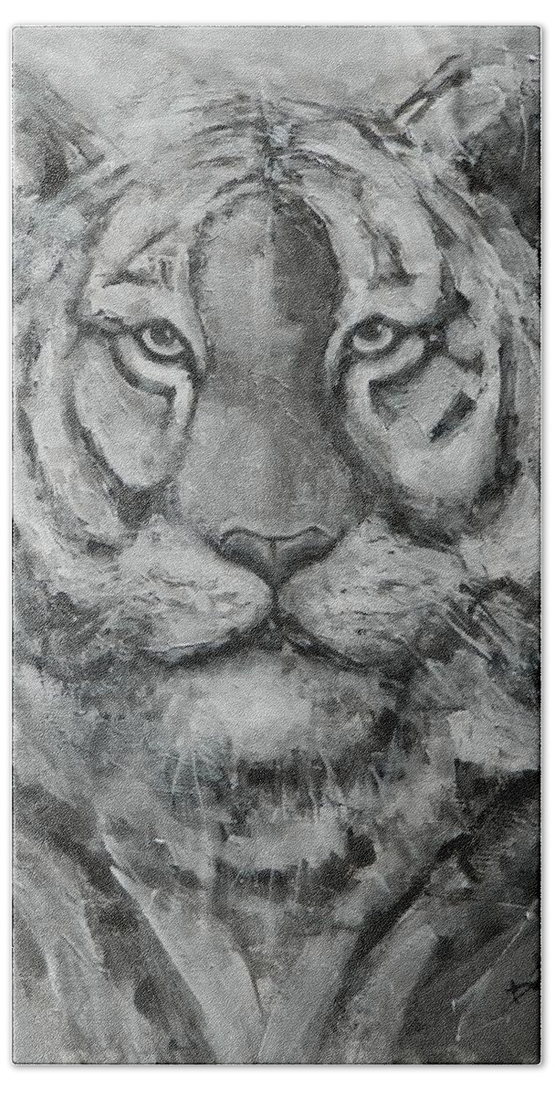 Tiger Beach Towel featuring the painting Eye of the Tiger by Dan Campbell