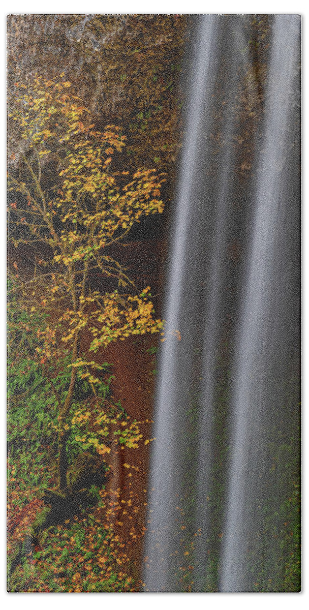 Shellburg Falls Beach Towel featuring the photograph Fall colors in the shadow of the falls by Ulrich Burkhalter