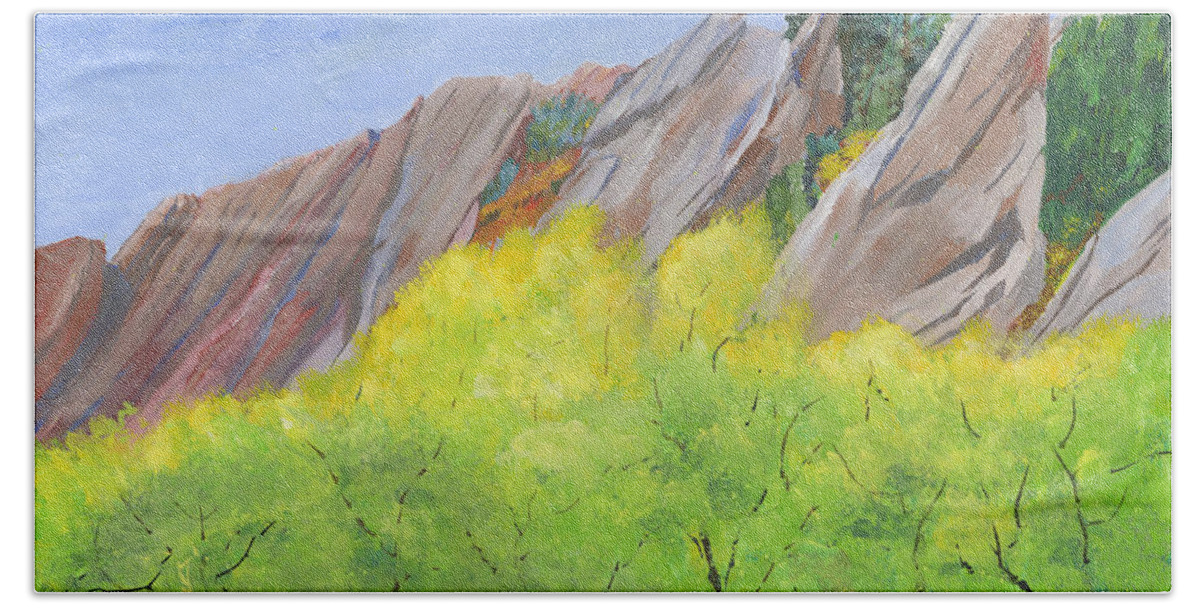 Roxborough State Park Beach Towel featuring the painting Fall Colors of Roxoborough by Martha Lancaster
