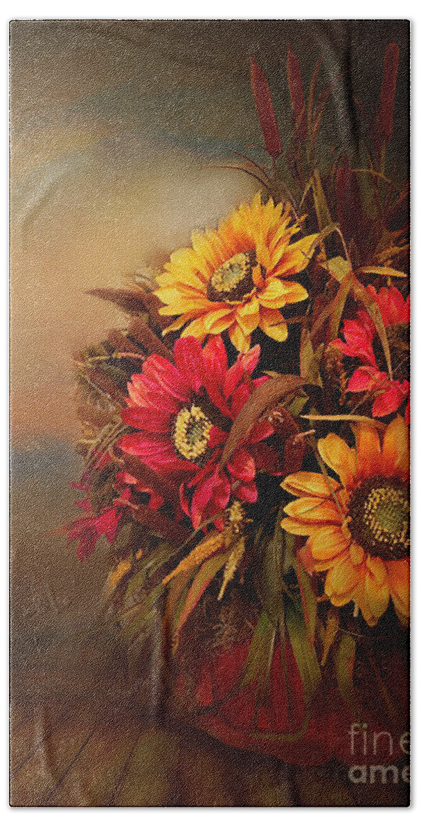 Fall Decoration Beach Towel featuring the mixed media Fall Floral Decoration by Kathy Kelly